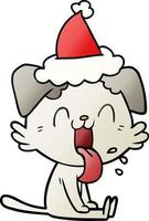 gradient cartoon of a panting dog wearing santa hat vector