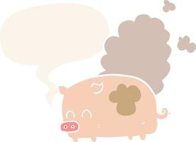 cartoon smelly pig and speech bubble in retro style vector