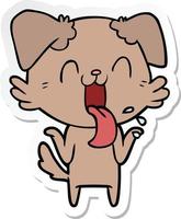 sticker of a cartoon panting dog shrugging shoulders vector
