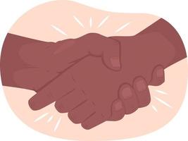 Two people shaking hands 2D vector isolated illustration. Parting custom flat hand gesture on cartoon background. Come to agreement colourful editable scene for mobile, website, presentation