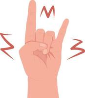 Heavy metal music lover semi flat color vector hand gesture. Editable pose. Human body part on white. Concert enjoyment cartoon style illustration for web graphic design, animation, sticker pack