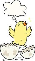 cartoon bird hatching from egg and thought bubble vector