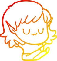 warm gradient line drawing happy cartoon elf girl sitting vector