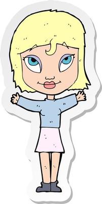 sticker of a cartoon woman with open arms