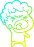 cold gradient line drawing cartoon furious man vector
