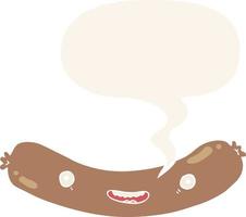 cartoon sausage and speech bubble in retro style vector