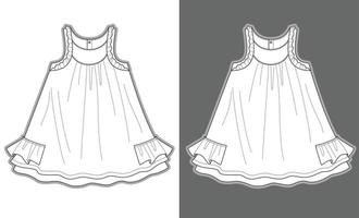 Girls dress with ruffle details garment sketch fashion template vector
