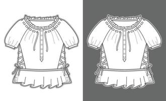 Girls top with ruffle details garment sketch fashion template vector