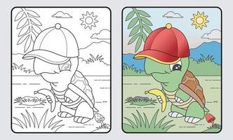 libro de colorear educativo de tortuga de dibujos animados para niños y escuela primaria, ilustración vectorial. vector