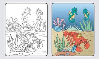 libro de colorear rey langosta, educación para niños y escuela primaria, ilustración vectorial. vector