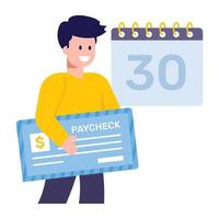 Man holding paycheck, flat illustration vector