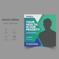 plantilla de publicación de redes sociales de atención médica. banner web cuadrado de promoción para hospital y clínica vector