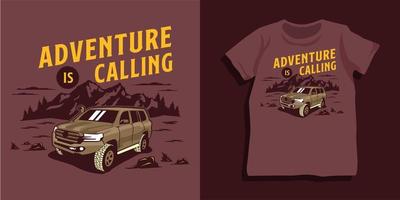 diseño de camiseta de montaña y coche todoterreno vector