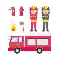 fireman and equipment flat illustration vector