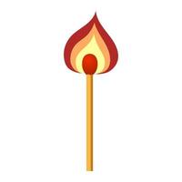 Burning match with flame isolated on white background. Flat vector icon for web, apps.