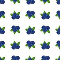 Seamless pattern with fresh bright exotic blueberries on white background. Summer fruits for healthy lifestyle. Organic fruit. Cartoon style. Vector illustration for any design.