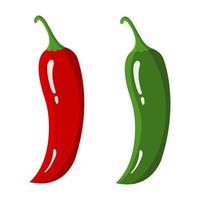 chiles rojos y verdes aislados en fondo blanco. especias de alimentos frescos para el mercado, receta. estilo plano de dibujos animados. ilustración vectorial para su diseño, web. vector