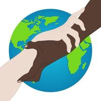 igualdad racial mundial. unidad, alianza, equipo, concepto de socio. tomados de la mano mostrando unidad. icono de relación. ilustración vectorial para su diseño, sitio web.