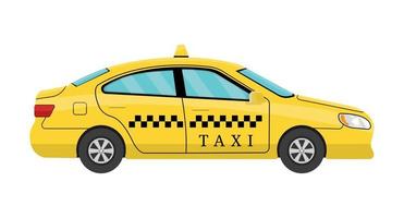 taxi de coche de estilo plano. vista desde el lado. taxi taxi coche amarillo aislado sobre fondo blanco. para aplicación de servicio de taxi, anuncio de empresa de transporte, infografía. ilustración vectorial para su diseño. vector