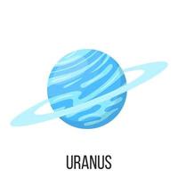 Uranus planet isolated on white background. Planet of solar system. Cartoon style vector illustration for any design.