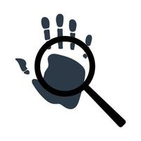 Handprint with magnifying glass icon. Personal identification. Search for clues. Symbol for your web site design, logo, app, UI. Vector illustration.