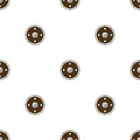 Seamless pattern with circle shields on white background. Knight equipment. Adventure items. Cartoon style. Vector illustration.