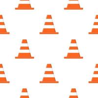 Seamless pattern with traffic cones isolated on white background. Cartoon style. Vector illustration for design, web, wrapping paper, fabric, wallpaper.