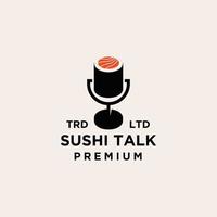 diseño de logotipo de podcast de micrófono de sushi de comida premium vector