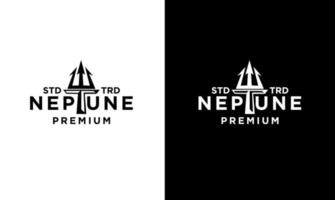 Trident Neptune initial vintage logo design vector