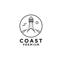 Premium Coast in a circle with sun vector black logo design