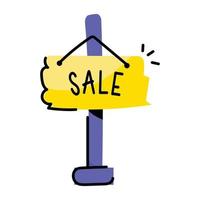 A flat hand drawn sticker of sale board vector