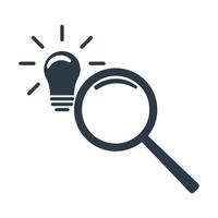 Looking for an idea. Magnifier and lightbulb icon. Vector illustration isolated on white background.