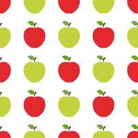 patrón sin costuras con manzanas enteras rojas y verdes sobre fondo blanco. fruta organica estilo plano ilustración vectorial para diseño, web, papel de envolver, tela, papel tapiz. vector
