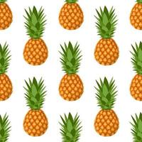 Seamless pattern with fresh whole pineapple fruit with leaves on white background. Summer fruits for healthy lifestyle. Organic fruit. Cartoon style. Vector illustration for any design.