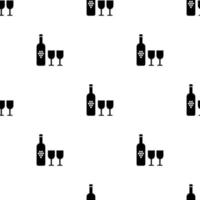 Seamless pattern with bottle of wine and two glasses on white background. Vector illustration for design, web, wrapping paper, fabric, wallpaper