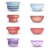 Set of different geometric flower pots. Clay pot and vase set for windowsill, home and office decoration. Vector illustration isolated on white background.