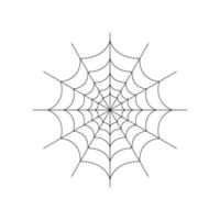 Round whole spider web isolated on white background. Halloween spiderweb element. Cobweb line style. Vector illustration for any design.
