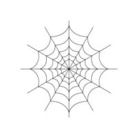 Round whole spider web isolated on white background. Halloween spiderweb element. Cobweb line style. Vector illustration for any design.