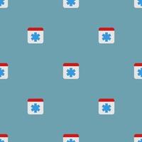 Seamless pattern with medicine sign. First aid icon. Flat style. Vector illustration for design, web, wrapping paper, fabric, wallpaper.