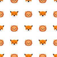 Seamless pattern with cute lion and fox. Vector illustration for design, web, wrapping paper, fabric, wallpaper.