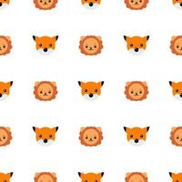 Seamless pattern with cute lion and fox. Vector illustration for design, web, wrapping paper, fabric, wallpaper.