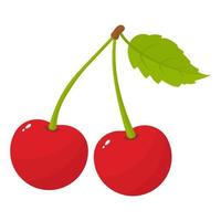 Fresh cartoon red pair cherries icon logo emblem isolated on white background. Vector illustration for any design.