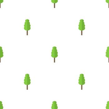 Seamless pattern with flat green tree icon on white background. Vector illustration for design, web, wrapping paper, fabric, wallpaper.