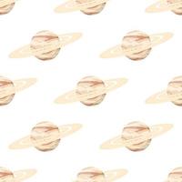 Seamless pattern with Saturn planet isolated on white background. Planet of solar system. Cartoon style vector illustration for any design.