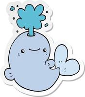sticker of a cartoon whale spouting water vector
