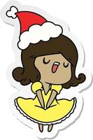 christmas sticker cartoon of kawaii girl vector