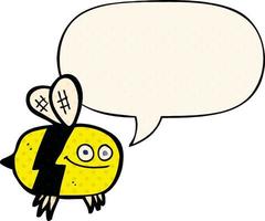 cartoon bee and speech bubble in comic book style vector