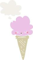 cartoon ice cream with face and thought bubble in retro style vector