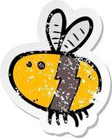 retro distressed sticker of a cartoon bee vector