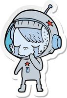 sticker of a cartoon crying astronaut girl vector